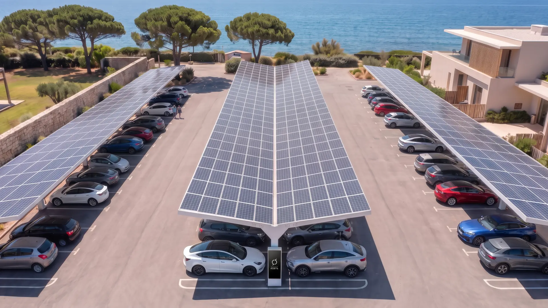 Parkeringsplatser under Smartports solcellstak
